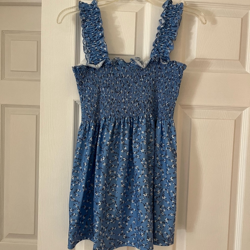 Blue Floral Smocked Dress